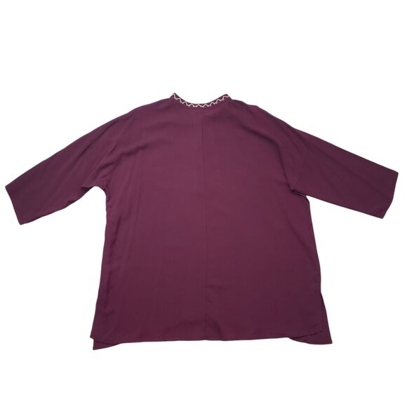 Grand & Greene Tunic Top Large Burgundy Floral Embroidered Button Front - Picture 13 of 13